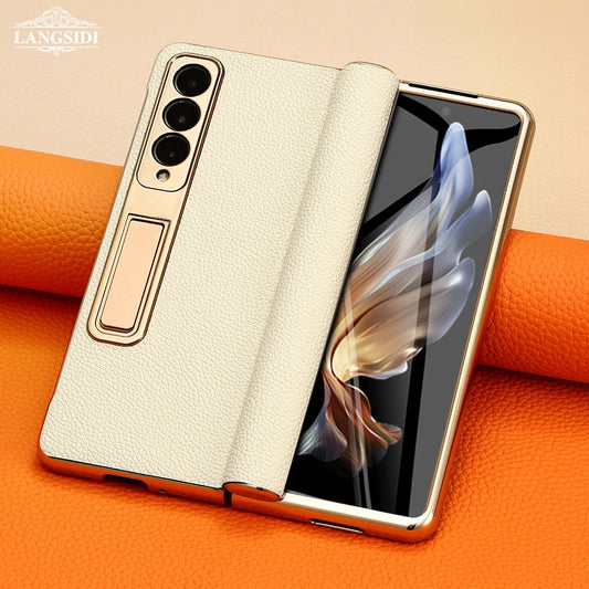 Luxury Leather Magnetic Hinge Stand Case With Mirror Finish