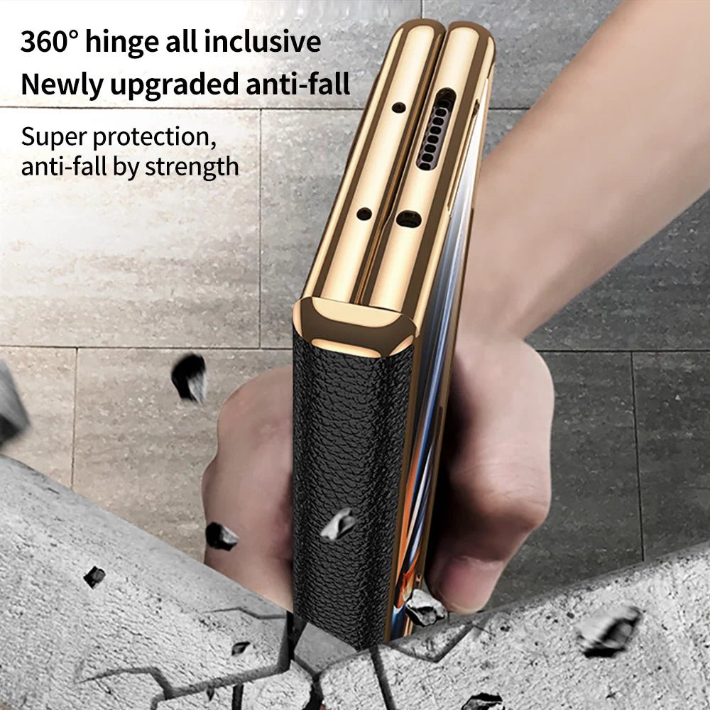 ArmourLuxe Leather Fold Magnetic Samsung Galaxy Case – Gold Hinge Protection - The Armour Case
