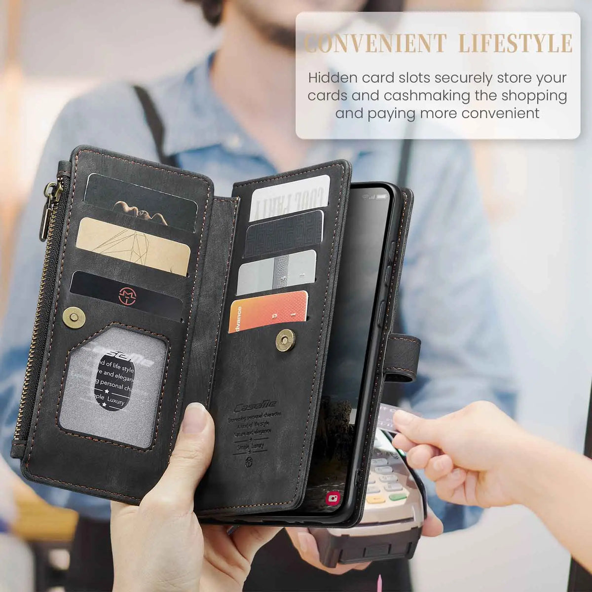 Magnetic Wallet Case with Zipper Card Holder for Galaxy A-Series