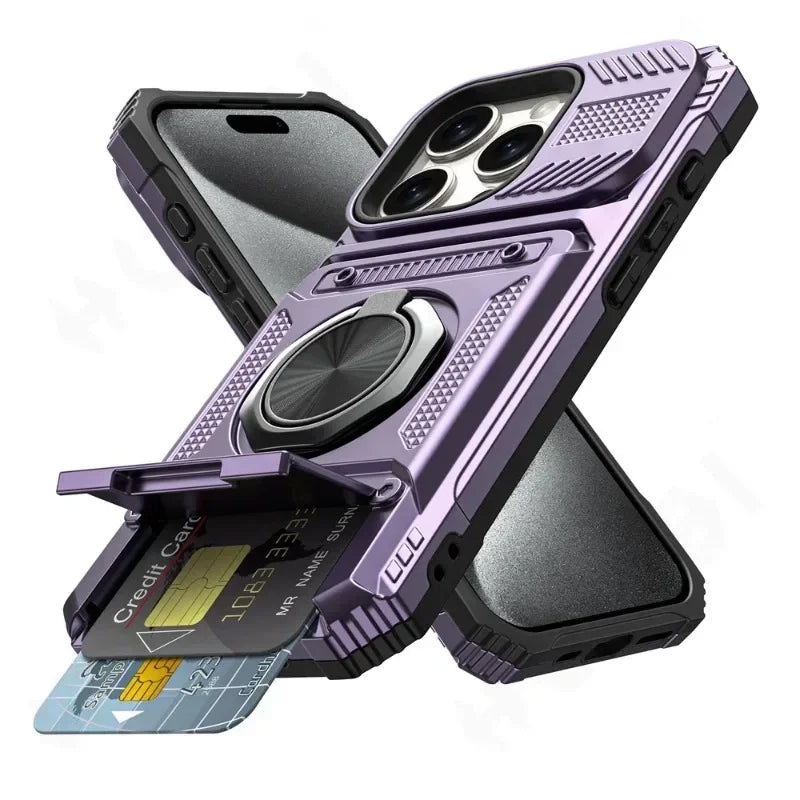 Heavy Duty iPhone Wallet Ring Kickstand Case