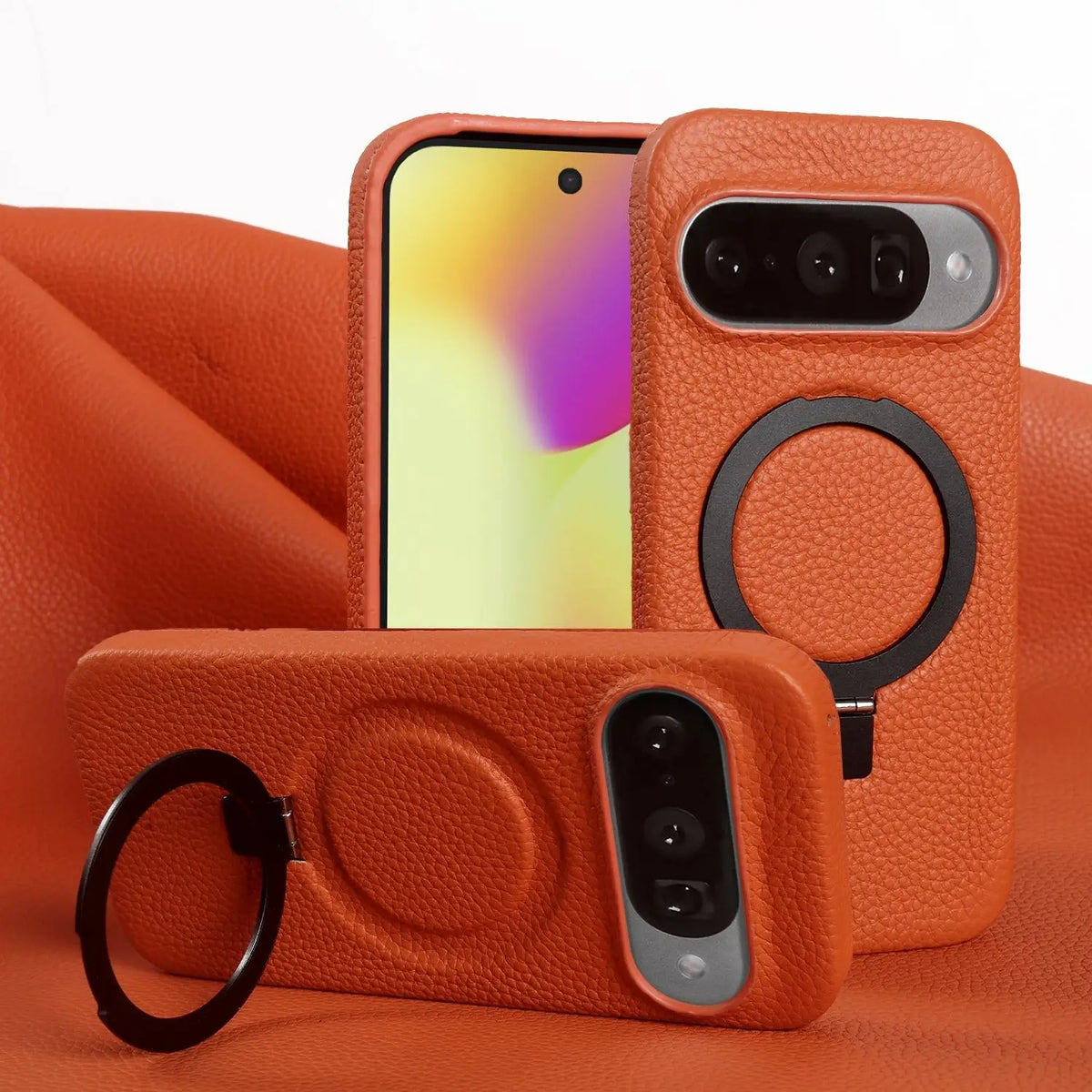 ArmourLux Magnetic Ring Stand Leather Google Pixel Case – Shockproof Grip Holder