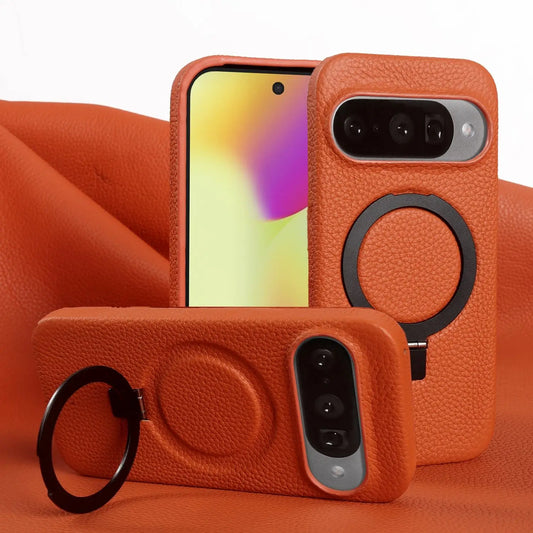 Luxury Magnetic Ring Stand Leather Case for Google Pixel Series