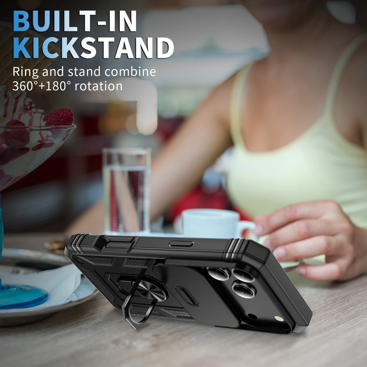 Robust Slide Camera iPhone Rugged Case with Stand