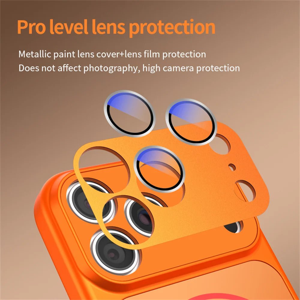 LuxeMag Orange Silicone Shield Case – Magnetic Camera Lens Protection for iPhone - The Armour Case