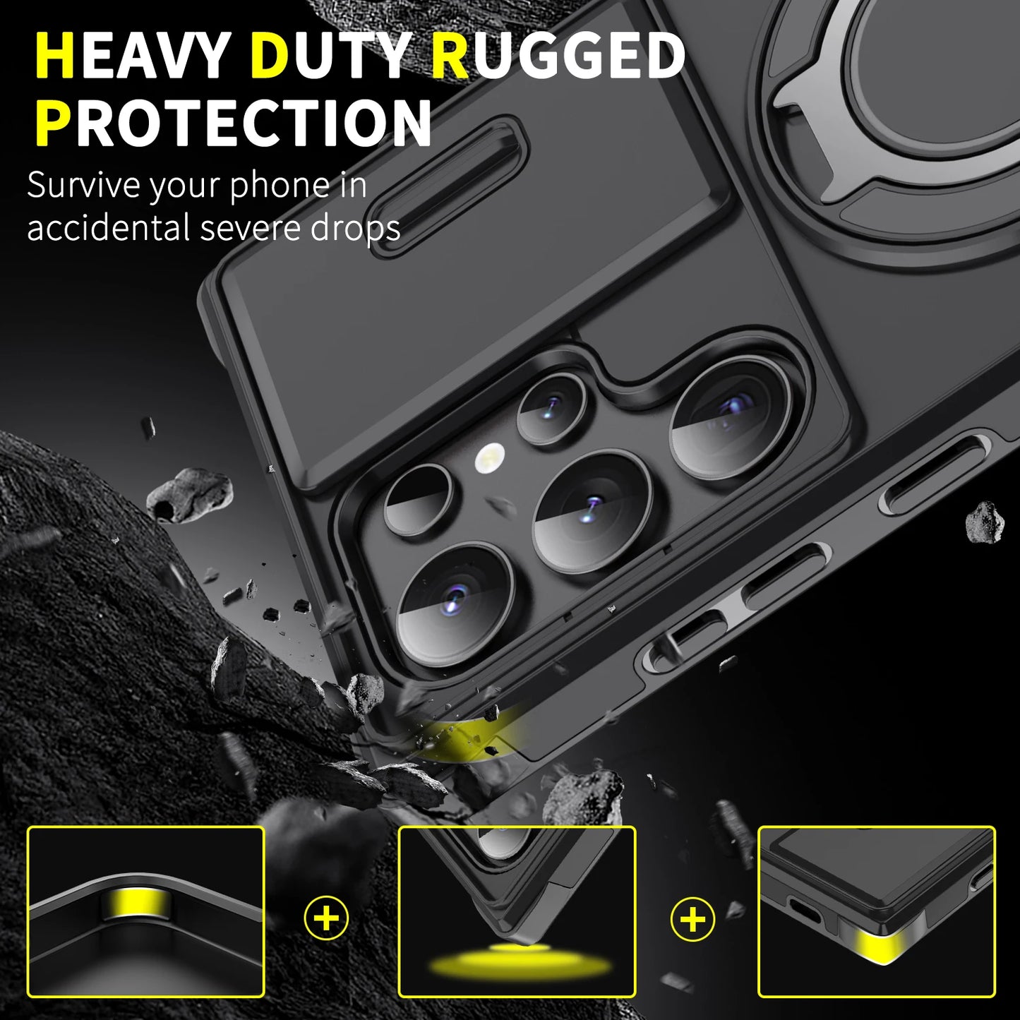 TitanShield Slide Lens Armor Samsung Galaxy Case with Magnetic Ring Holder - The Armour Case