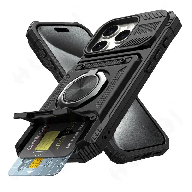 Heavy Duty iPhone Wallet Ring Kickstand Case