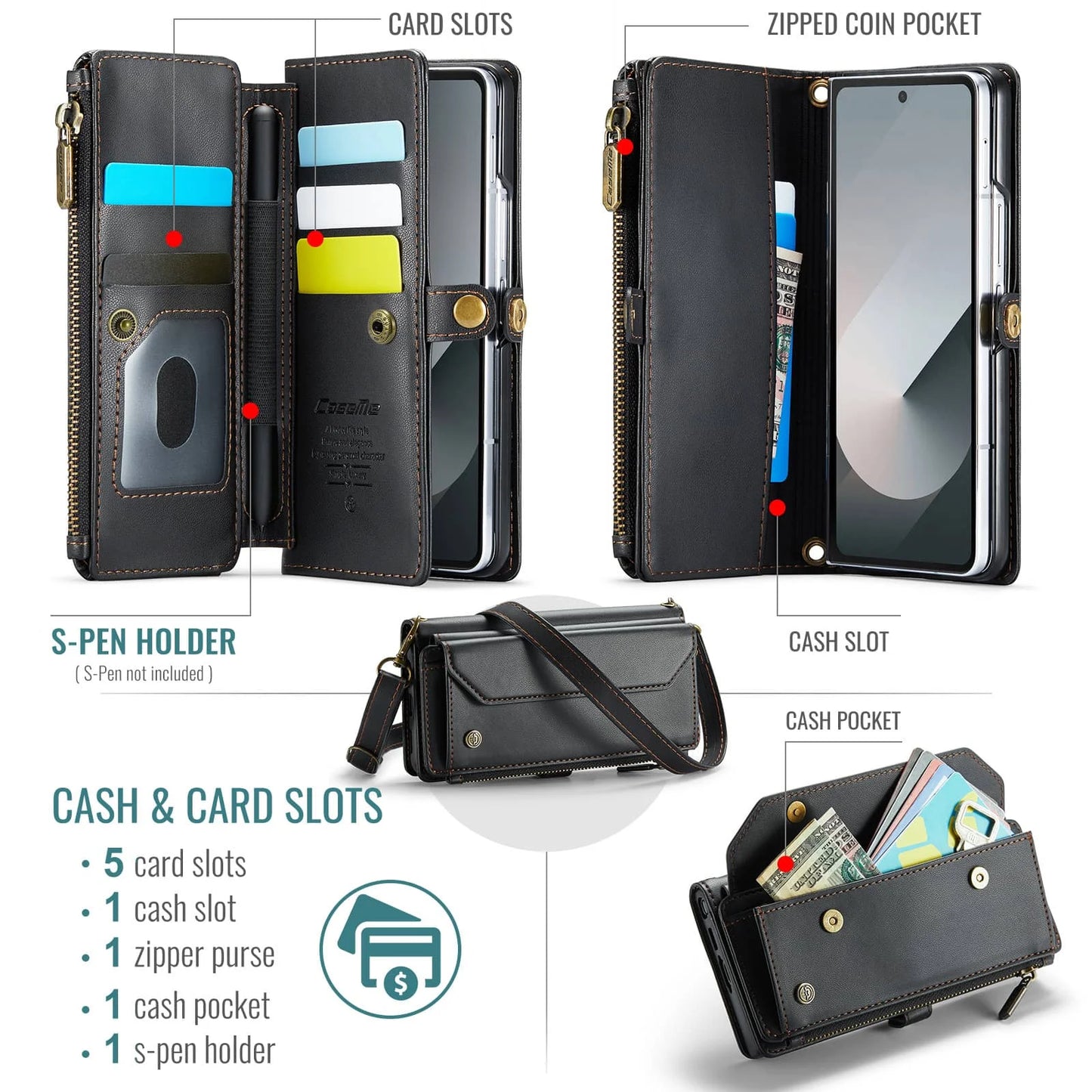 Luxury RFID Blocking Leather Wallet Case With Pen Holder For Samsung Galaxy Z Fold