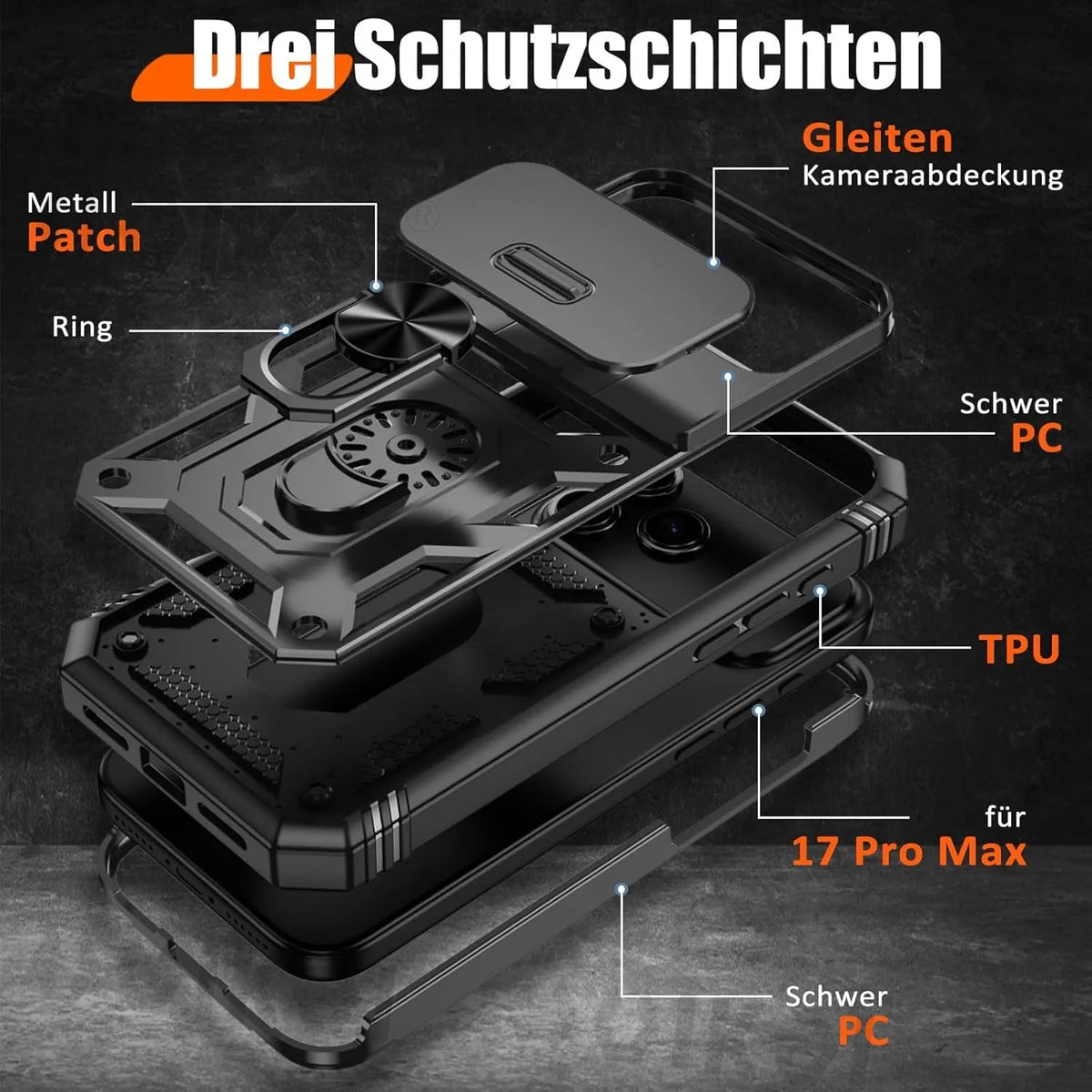Robust Slide Camera iPhone Rugged Case with Stand