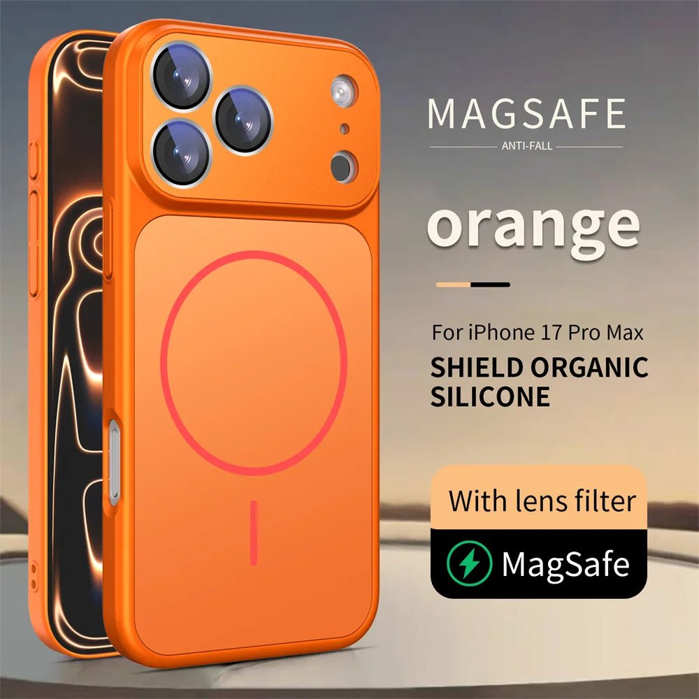 LuxeMag Orange Silicone Shield Case – Magnetic Camera Lens Protection for iPhone - The Armour Case