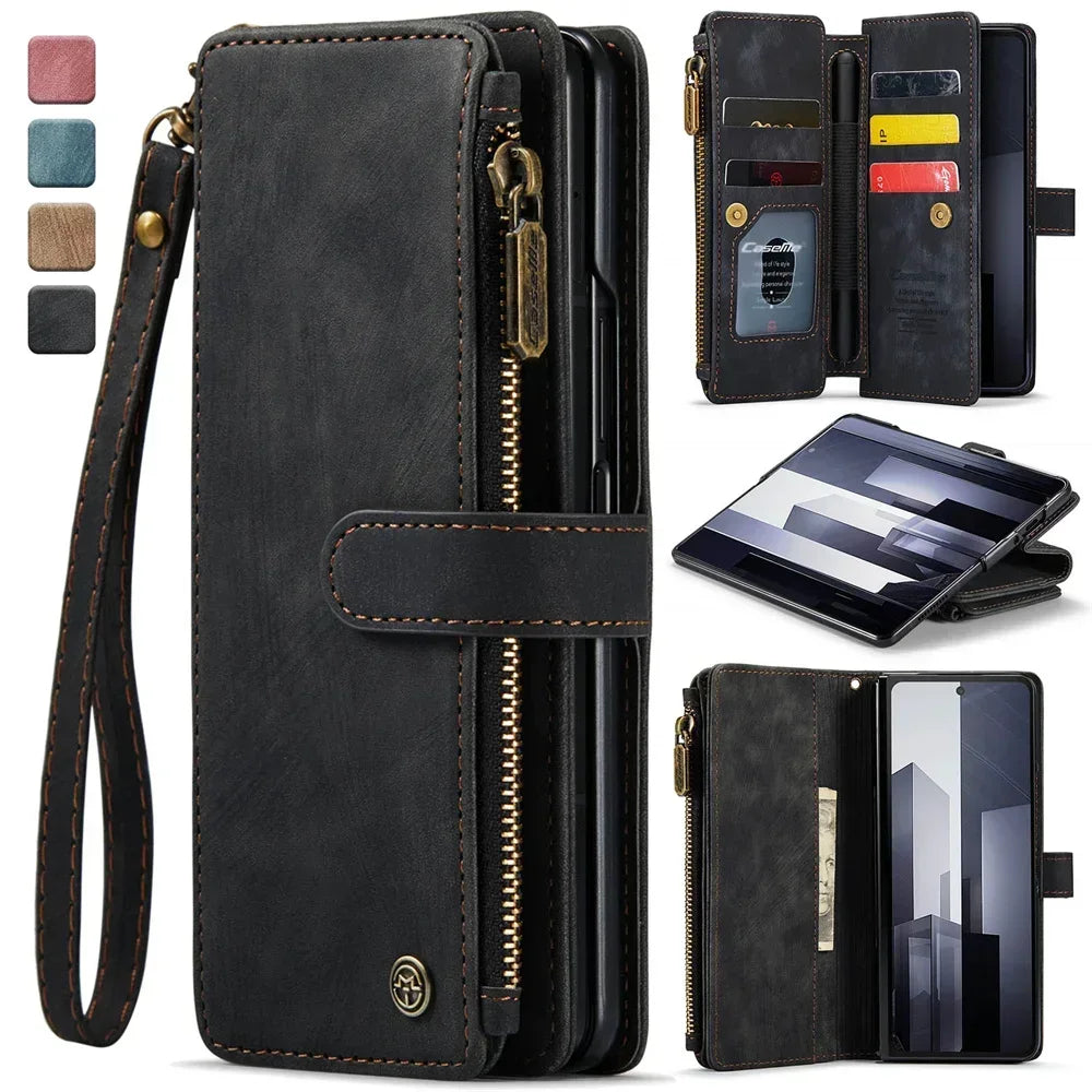 Vintage Leather Wallet Case with S Pen Holder for Samsung Galaxy Z Fold