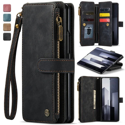 Vintage Leather Wallet Case with S Pen Holder for Samsung Galaxy Z Fold