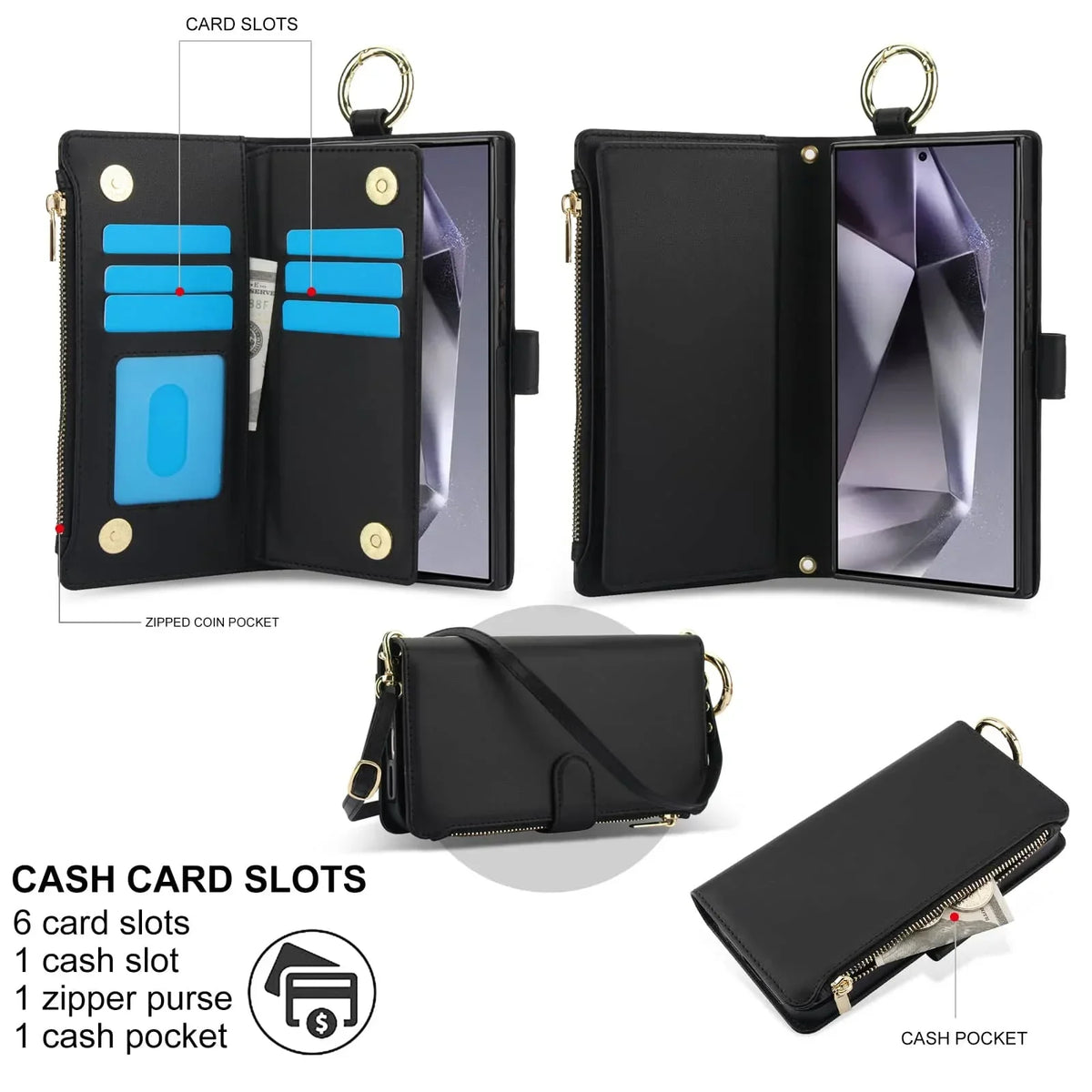 Magnetic Premium Zipper Wallet Case for Samsung Galaxy Ultra with RFID Protection