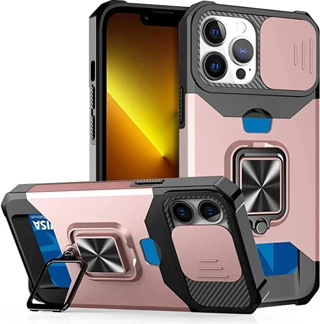 Ultimate Rugged Shield iPhone Case — Sliding Camera + Card Clip Protection