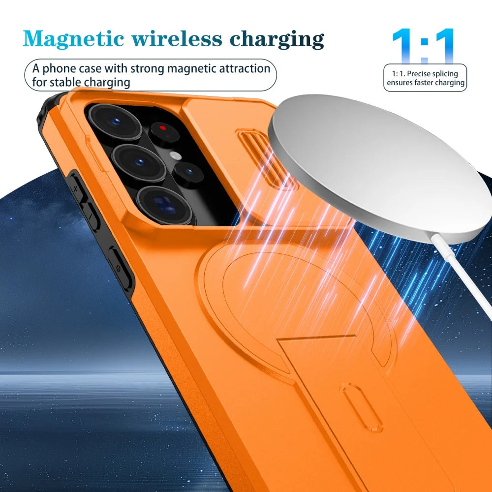 Premium Magnetic Sliding Window Bracket Case for Samsung Galaxy Phones