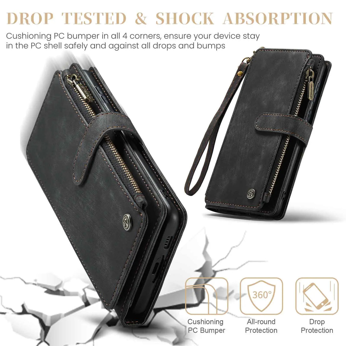 Magnetic Wallet Case with Zipper Card Holder for Galaxy A-Series