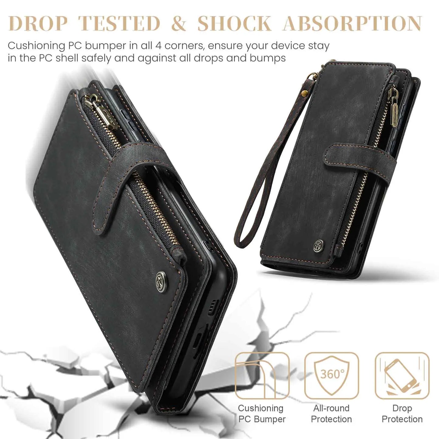 Magnetic Wallet Case with Zipper Card Holder for Galaxy A-Series