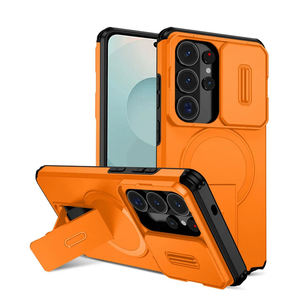 Premium Magnetic Sliding Window Bracket Case for Samsung Galaxy Phones