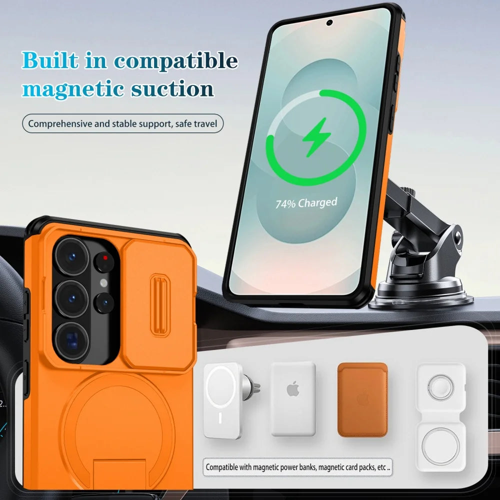 Premium Magnetic Sliding Window Bracket Case for Samsung Galaxy Phones
