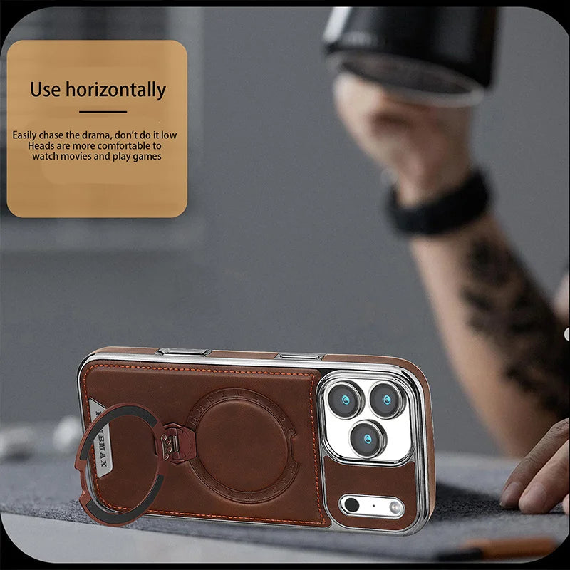 Premium Leather Rotating iPhone Case with Bracket Support
