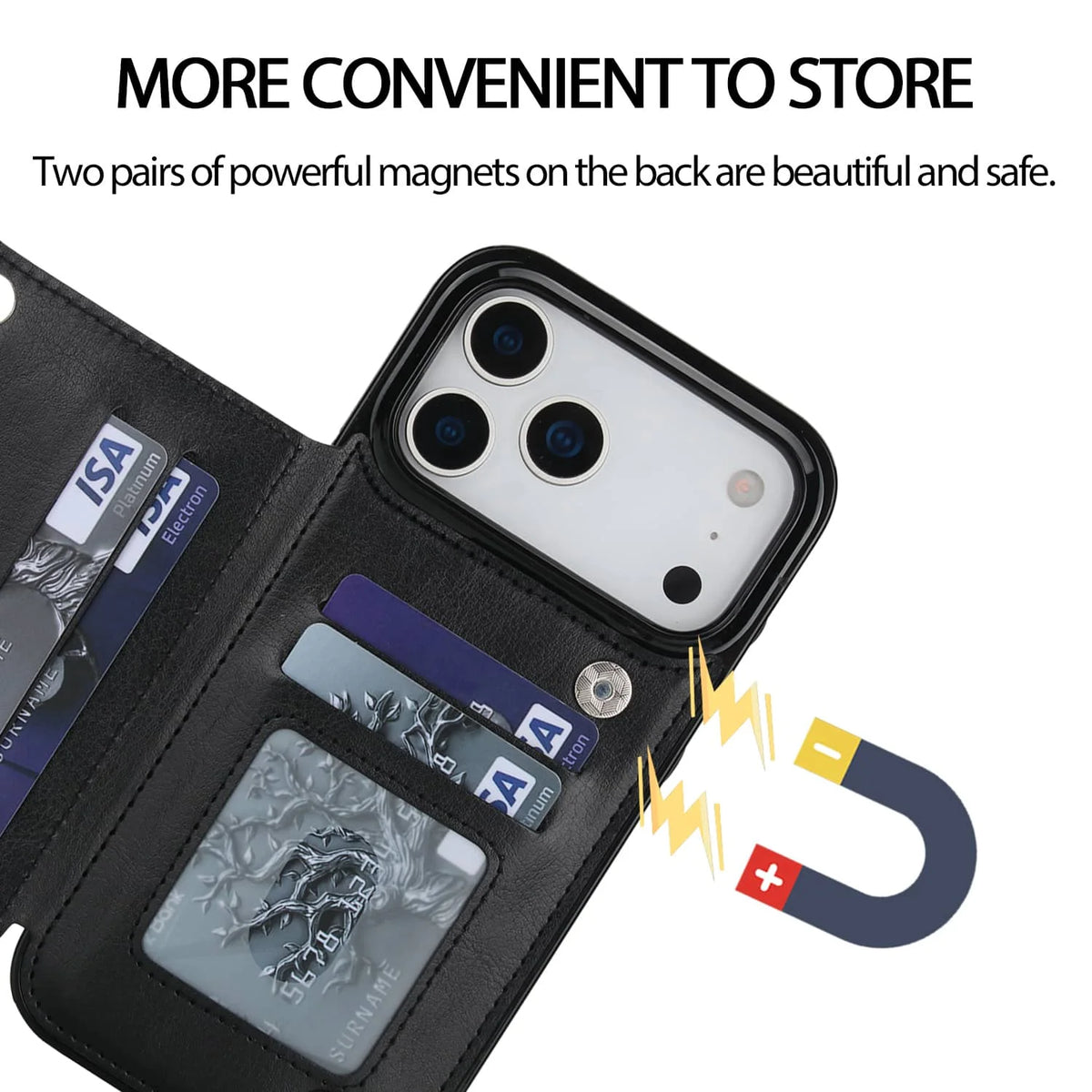 Rugged Magnetic Faux Leather Wallet Case With Secure Kickstand