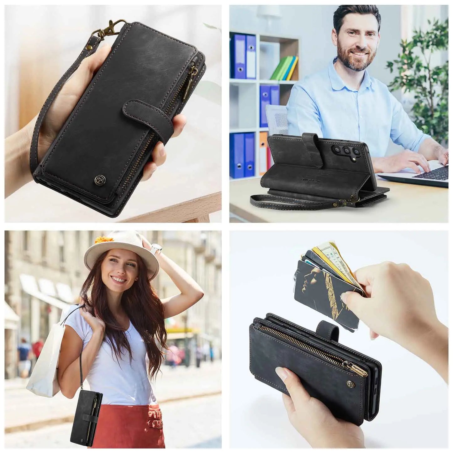 Magnetic Wallet Case with Zipper Card Holder for Galaxy A-Series