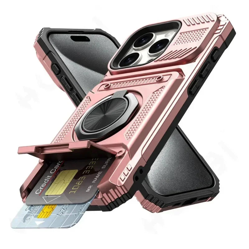 Heavy Duty iPhone Wallet Ring Kickstand Case