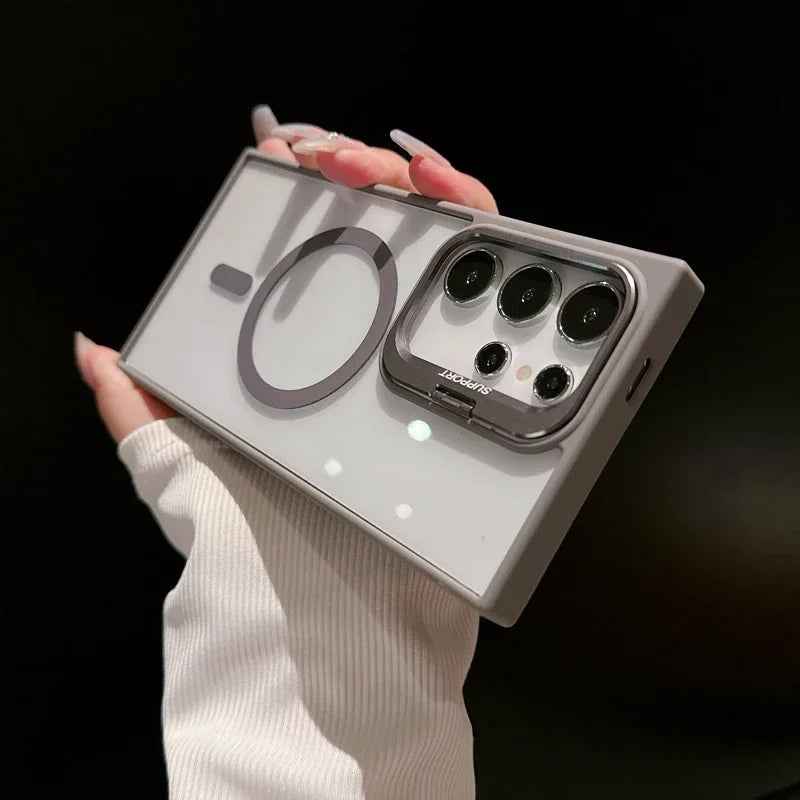 Magnetic Wireless Charging Shockproof Clear Stand Case for Samsung Galaxy