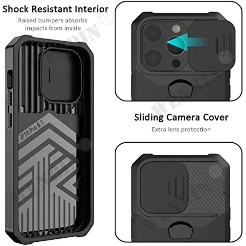 Ultimate Rugged Shield iPhone Case — Sliding Camera + Card Clip Protection