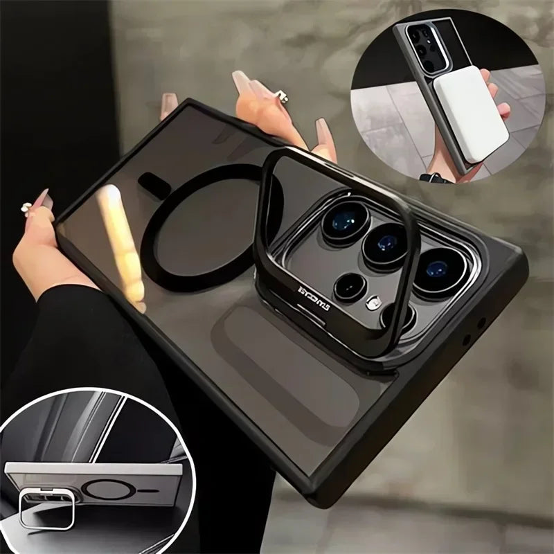 Magnetic Wireless Charging Shockproof Clear Stand Case for Samsung Galaxy