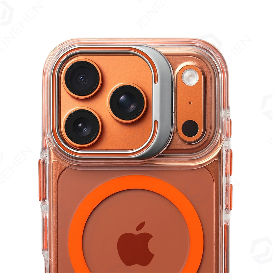 Clear Magnetic iPhone Case with Alloy Stand & Anti‑Drop Bumper