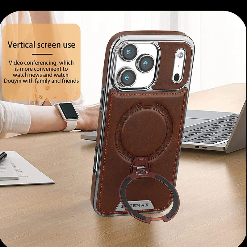 Premium Leather Rotating iPhone Case with Bracket Support