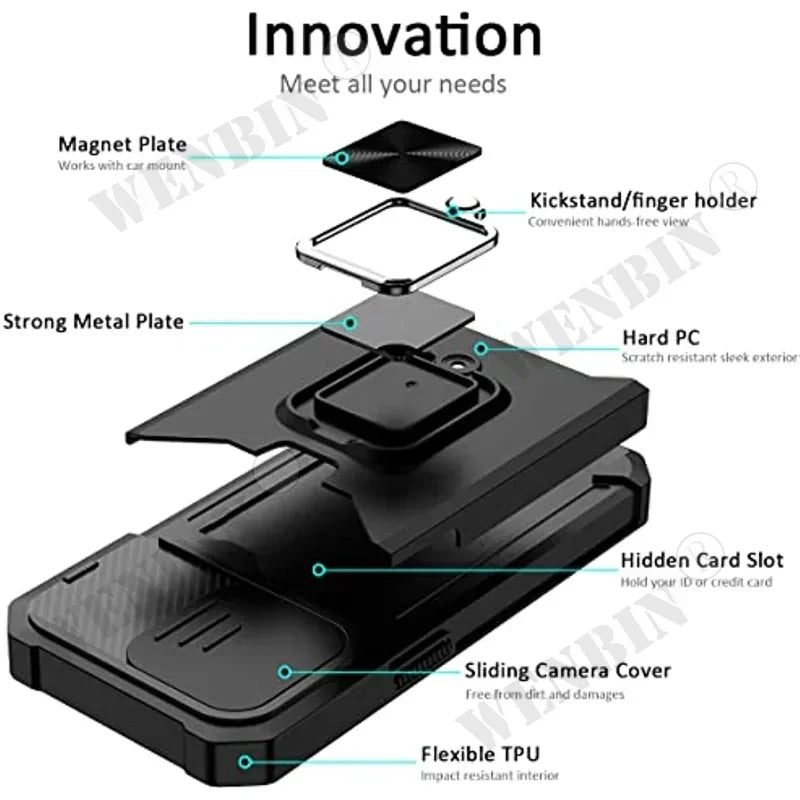 Ultimate Rugged Shield iPhone Case — Sliding Camera + Card Clip Protection