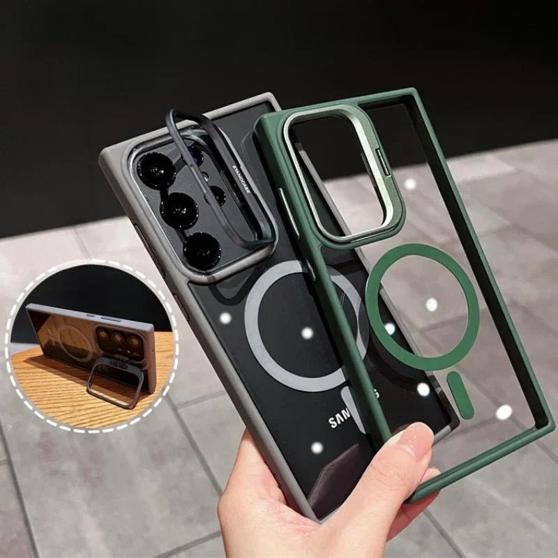Magnetic Wireless Charging Shockproof Clear Stand Case for Samsung Galaxy