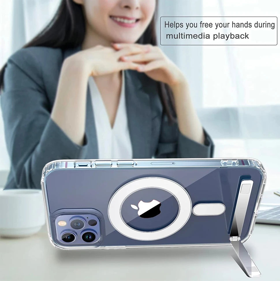 Velora Clear Magnetic Kickstand Shock Grip Protective Phone Case For iPhone