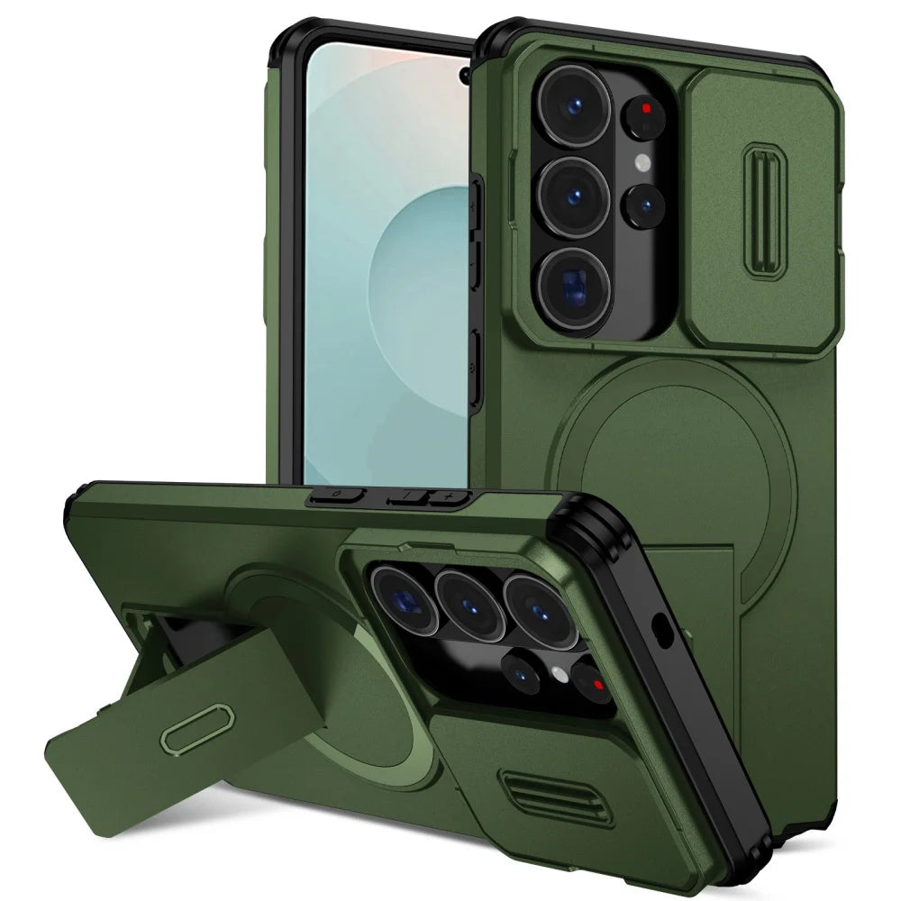 Premium Magnetic Sliding Window Bracket Case for Samsung Galaxy Phones