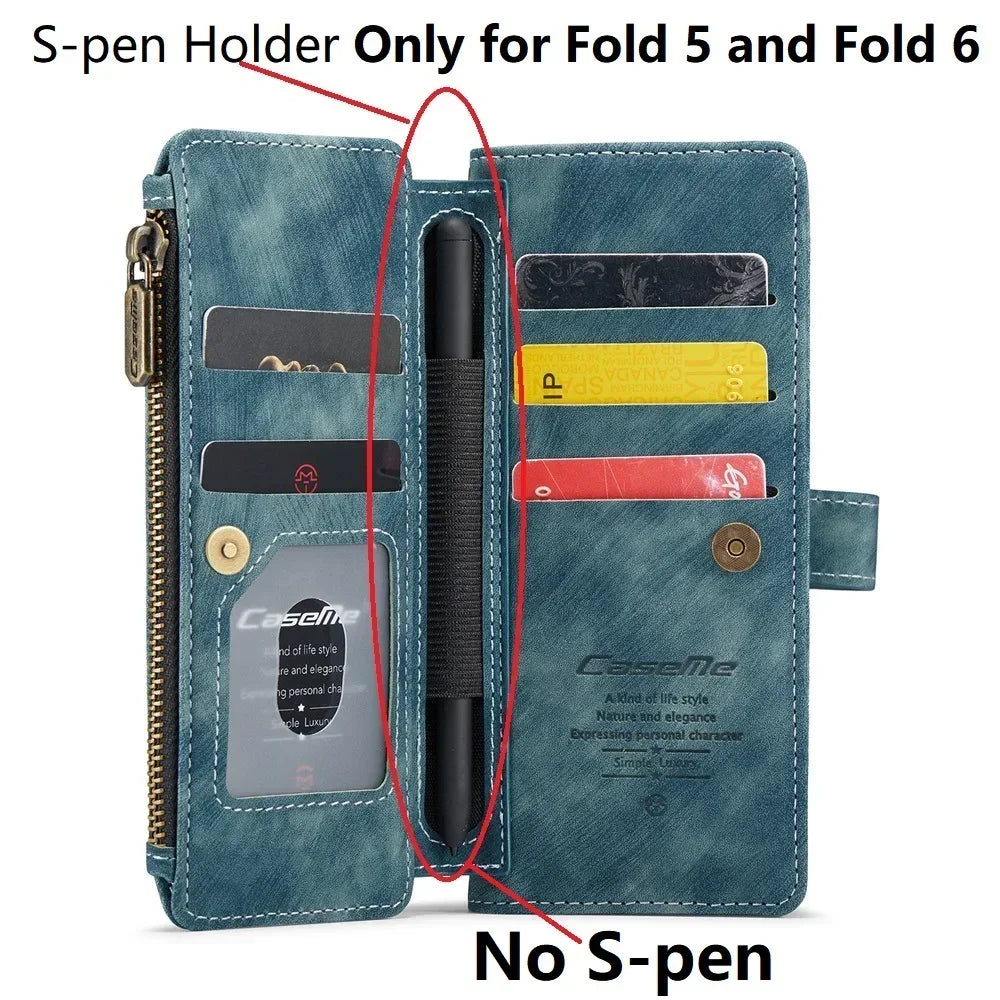Vintage Leather Wallet Case with S Pen Holder for Samsung Galaxy Z Fold