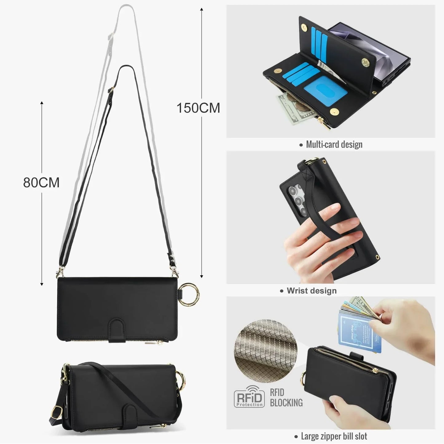 Magnetic Premium Zipper Wallet Case for Samsung Galaxy Ultra with RFID Protection