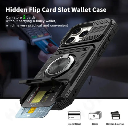 Heavy Duty iPhone Wallet Ring Kickstand Case