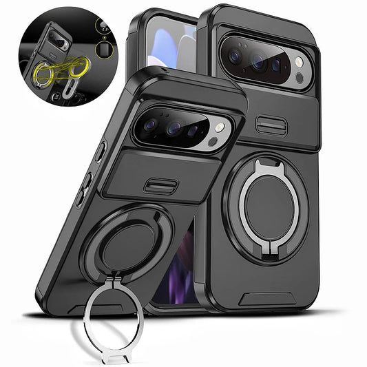 Luxury Armor Magnetic Ring Stand Google Pixel Case With Slide Camera Protection