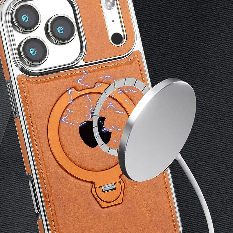 Premium Leather Rotating iPhone Case with Bracket Support