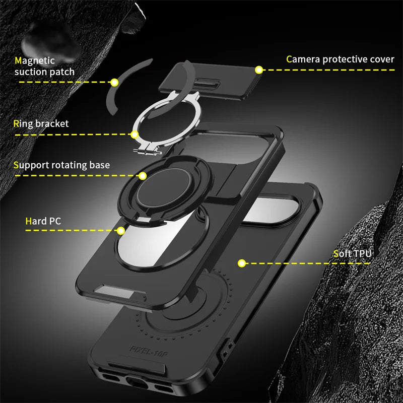 ArmorVault Google Pixel Pro Magnetic Ring Stand Shield Case Full Protection