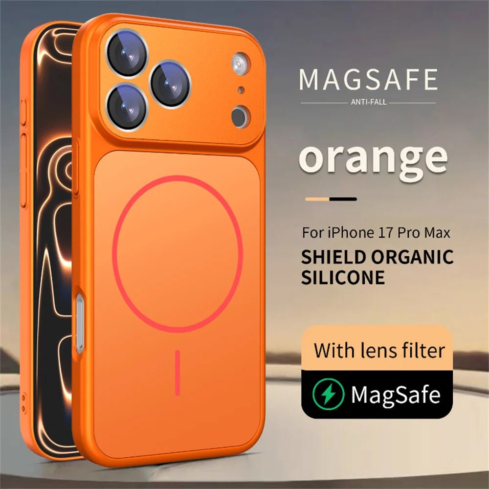 LuxeMag Orange Silicone Shield Case – Magnetic Camera Lens Protection for iPhone - The Armour Case