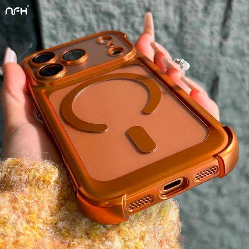 Luxury Matte Frame Case with Wireless Charging & Camera Lens Protection for iPhone