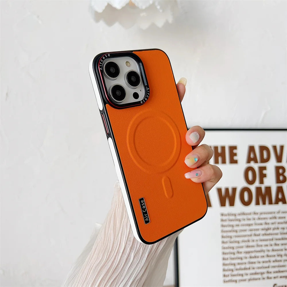Axora Leather Magnetic Protective Phone Case With Lens Guard Structure Design