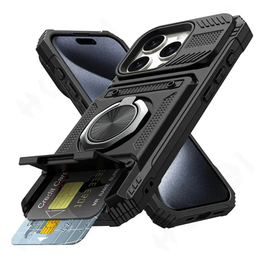 Heavy Duty iPhone Wallet Ring Kickstand Case