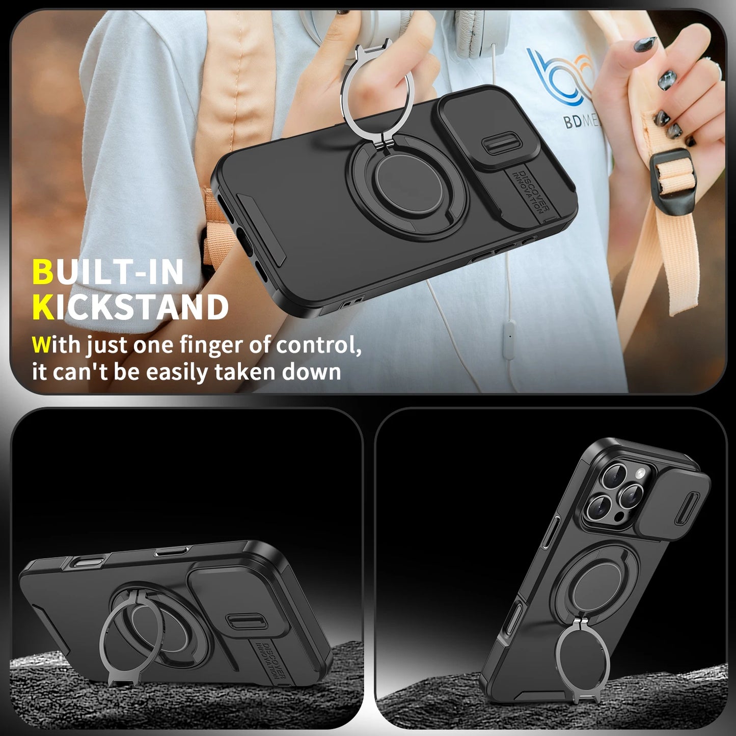 Heavy Duty Rugged Stand Slide Camera iPhone Case