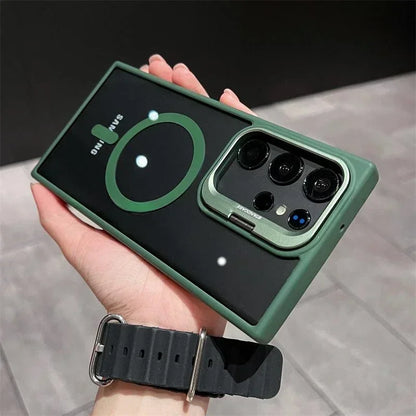 Magnetic Wireless Charging Shockproof Clear Stand Case for Samsung Galaxy