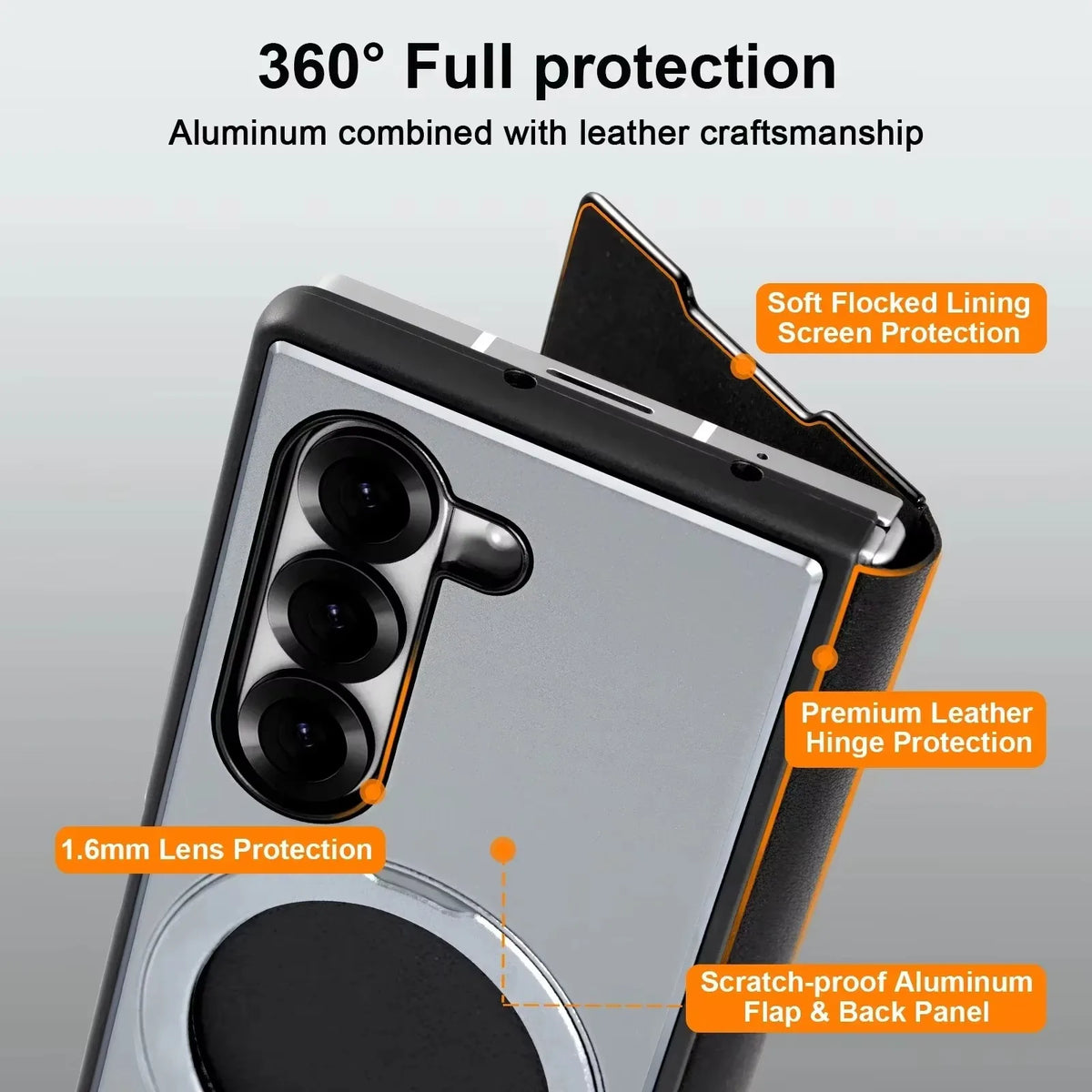 Magnetic 360° Rotating Leather Full-Body Kickstand Case for Samsung Galaxy Z Fold