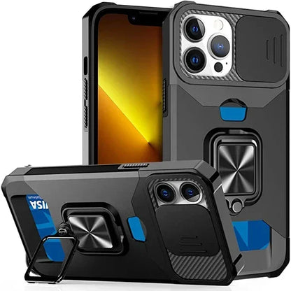 Ultimate Rugged Shield iPhone Case — Sliding Camera + Card Clip Protection