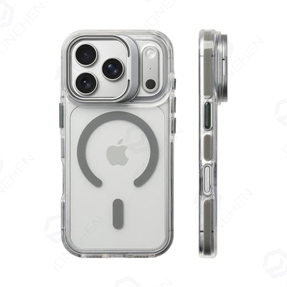 Clear Magnetic iPhone Case with Alloy Stand & Anti‑Drop Bumper